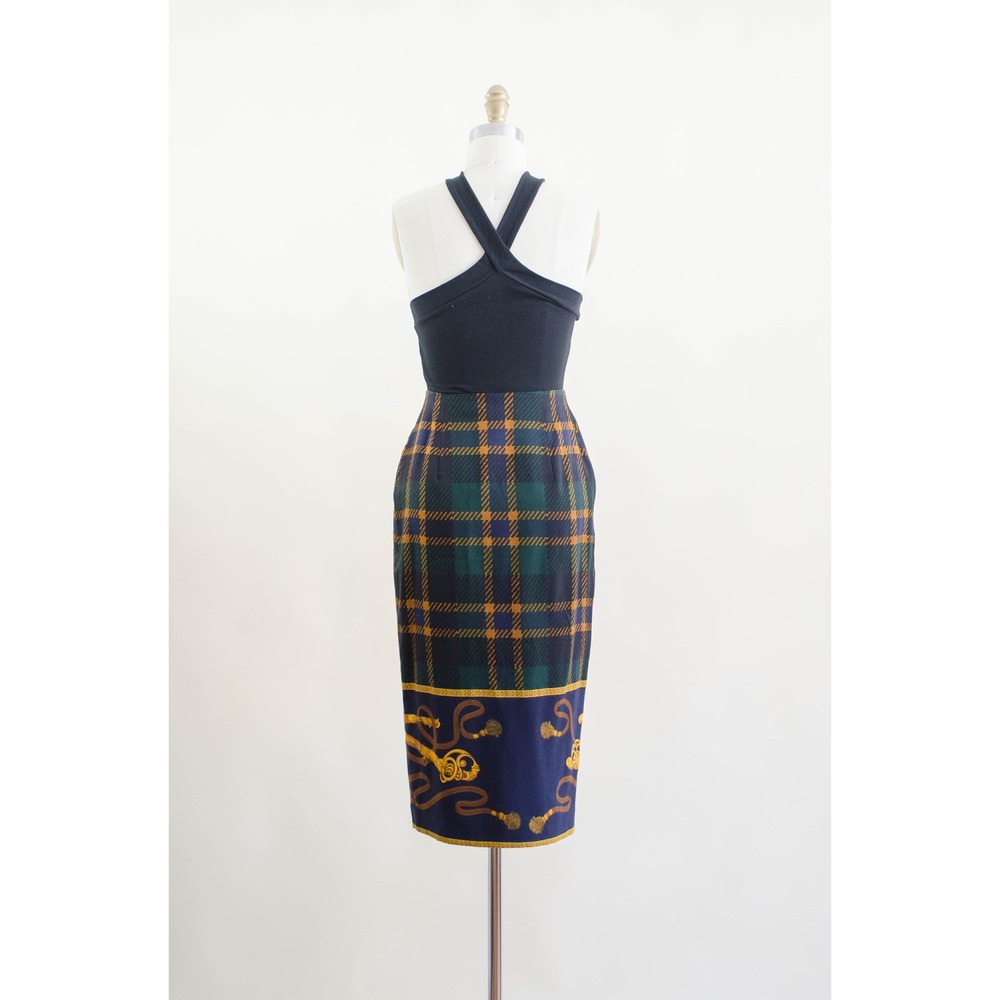 Ann Taylor green plaid wool wrap skirt 90s vtg equestrian novelty print skirt - Picture 8 of 8